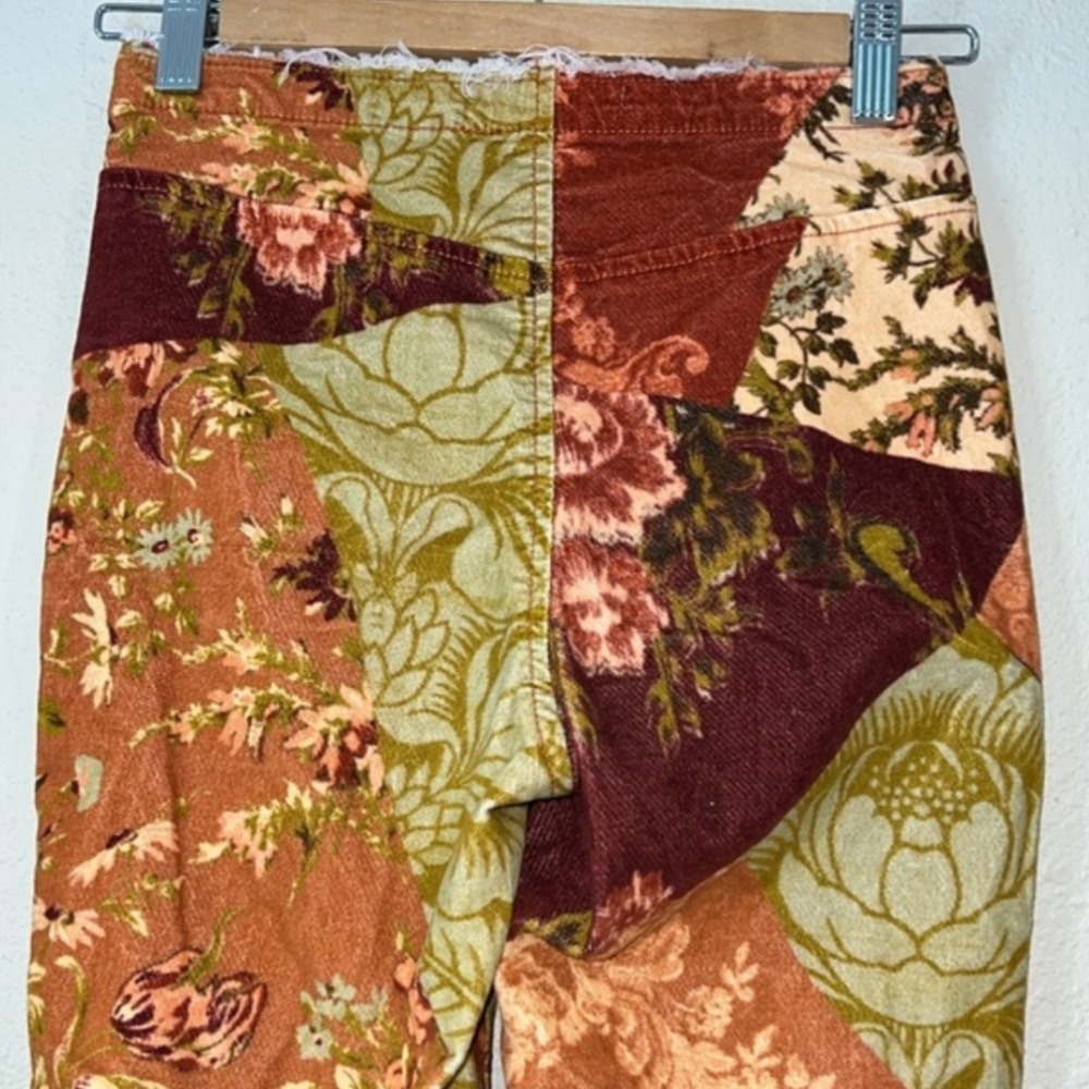 Velvet Floral Patchwork 60s 70s Vintage Aesthetic Bell Bottom Flare Pants Boho - Picture 6 of 15